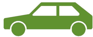 Grünes Auto in Seitenansicht mit zwei Fenstern und abgerundetem Kotflügel