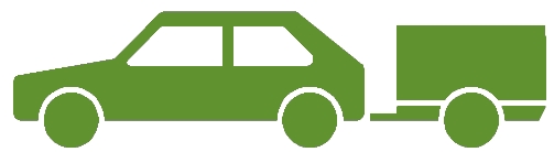 Grün lackiertes Auto mit Anhänger in Seitenansicht